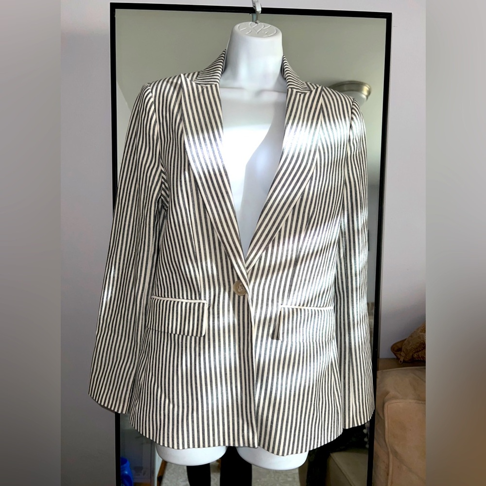 Everlane NWOT Size Small Cotton Blazer Striped charcoal/white